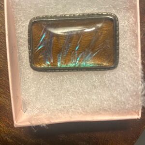 Rectangular Brown and Blue Brooche